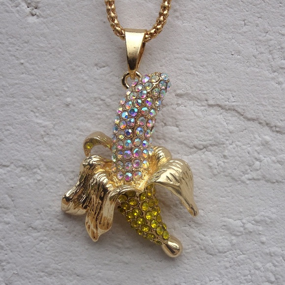 Iridescent Yellow Jewel Tropical Banana Long Summer Statement Necklace - Picture 6 of 8